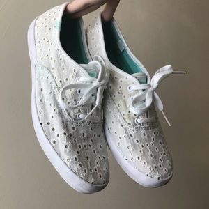 white embroidered keds